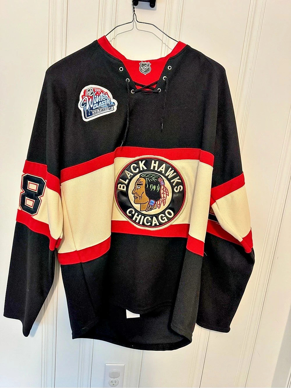 Reebok Kane Chicago Blackhawks #88 jersey Hockey Jersey in Black & Red Winter Cl